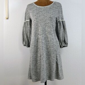 Max Studio Gray Knit Dress Medium Balloon Sleeve Soft Sweater Shift